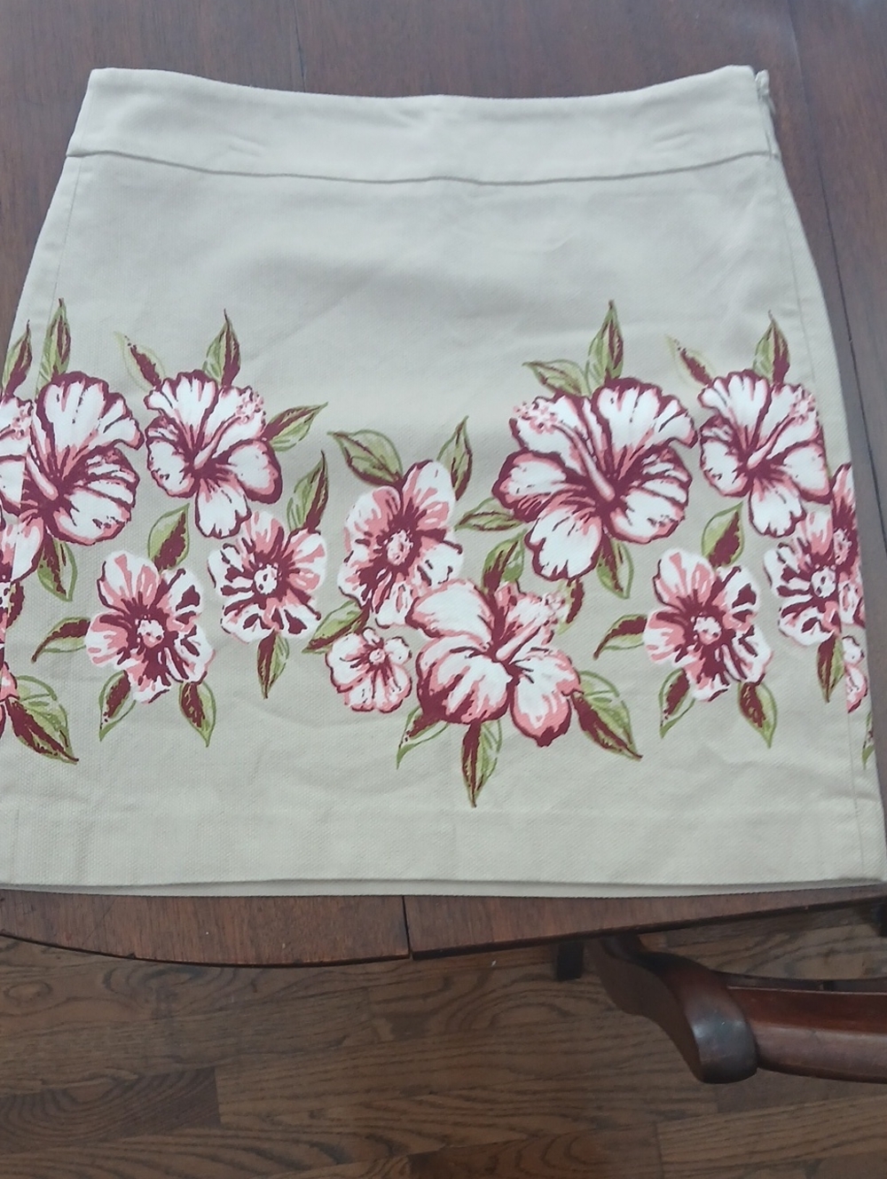 LOFT Beige Mini Skirt with Pink Floral Border